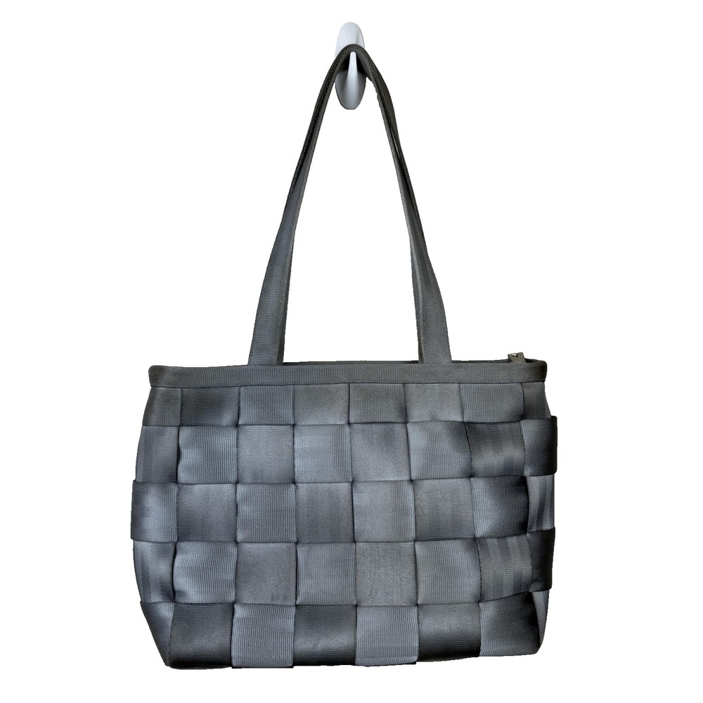 Harveys Seatbelt Bag‎ Tote Womens Gray Silver Woven Shoulder Zip Purse READ